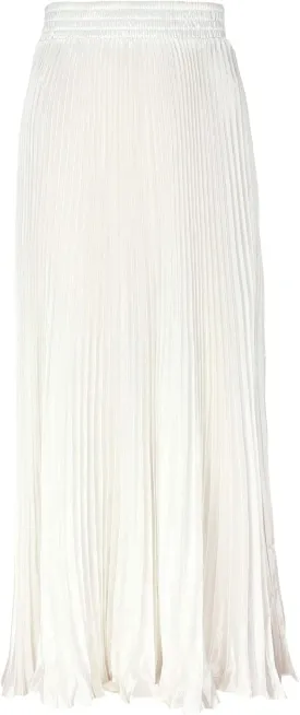 ebossy Women's Boho Satin Metallic Pleated Accordion Skirts Elastic High Waist Flowy A Line Shirring Maxi Long Skirt (One Size, White)