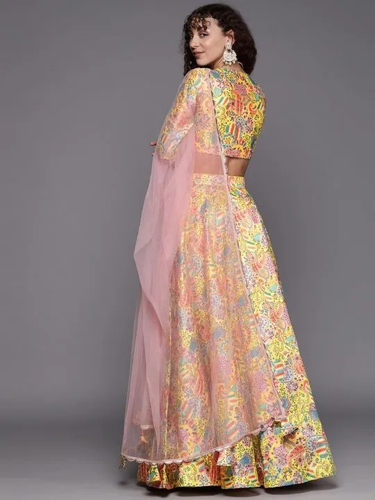 Embroidered Thread Work Unstitched Lehenga & Blouse With Dupatta
