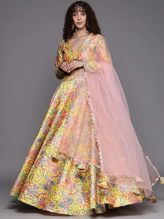 Embroidered Thread Work Unstitched Lehenga & Blouse With Dupatta