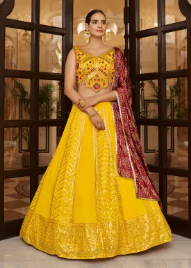 Enchanting Sequins Lovely Yellow Wedding Lehenga Choli