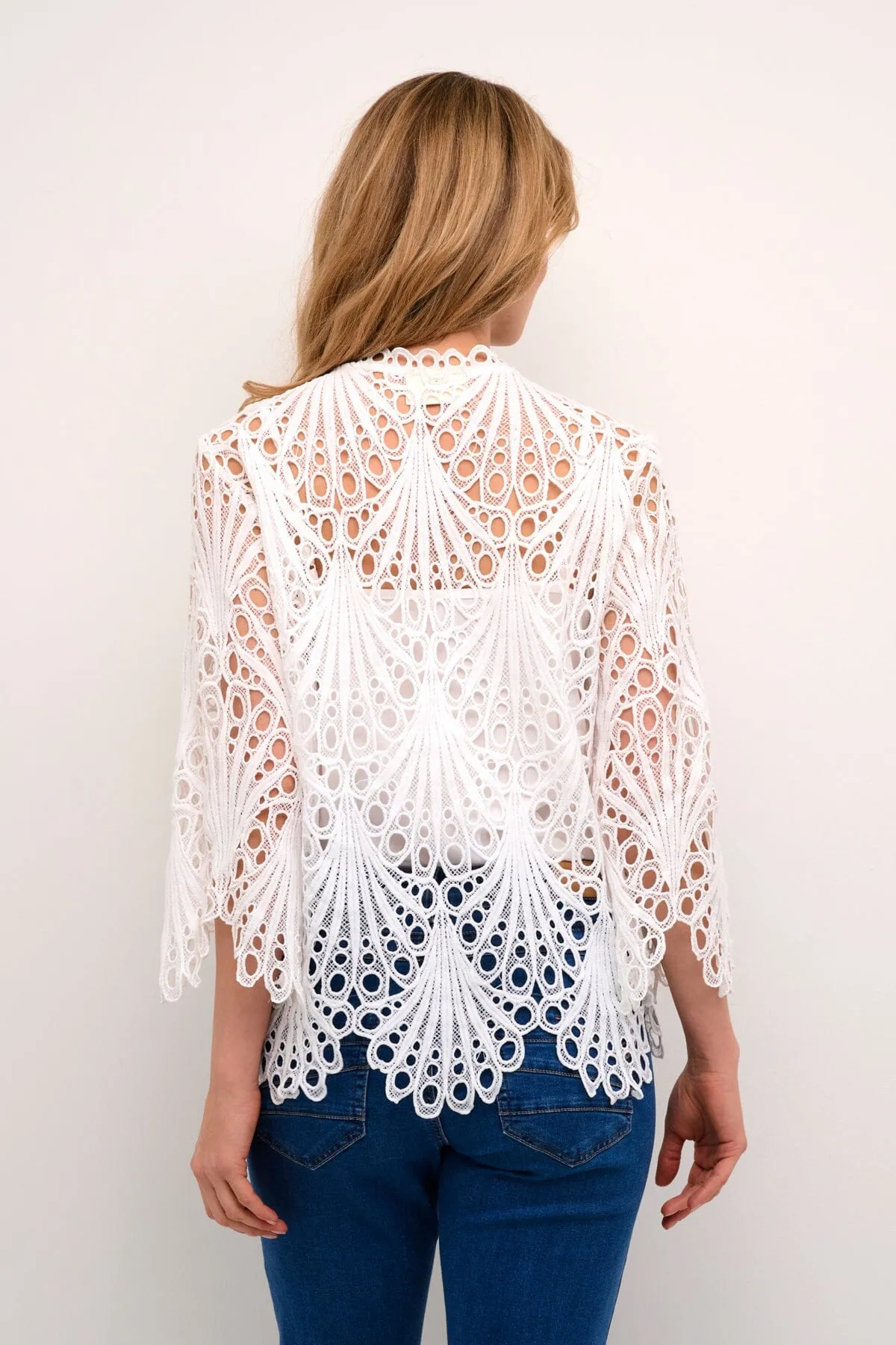FEMININE WHITE LACE LINED SHIRT