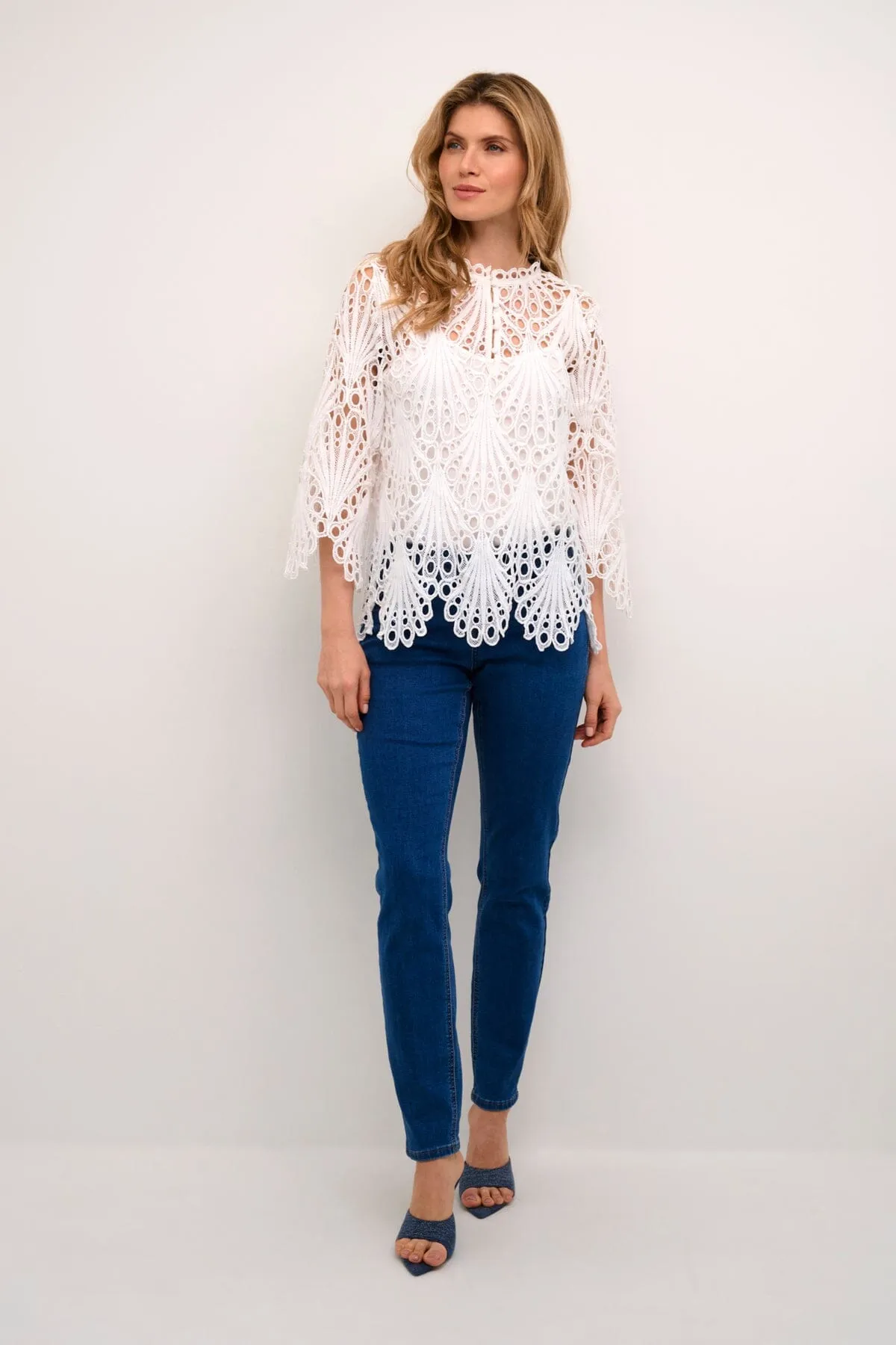 FEMININE WHITE LACE LINED SHIRT