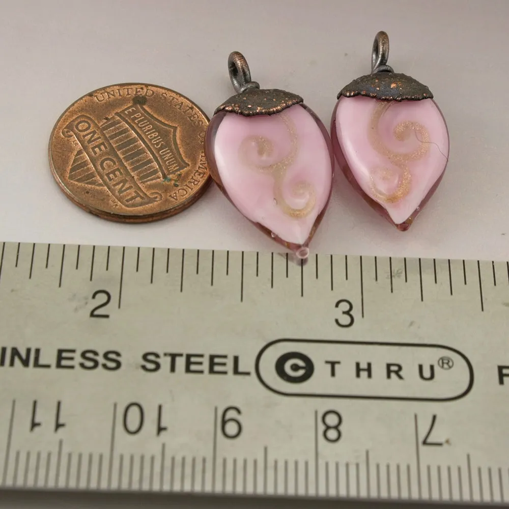 Flat Pink Daggers with Sparkling Goldstone Scrollwork with Copper Electroforming