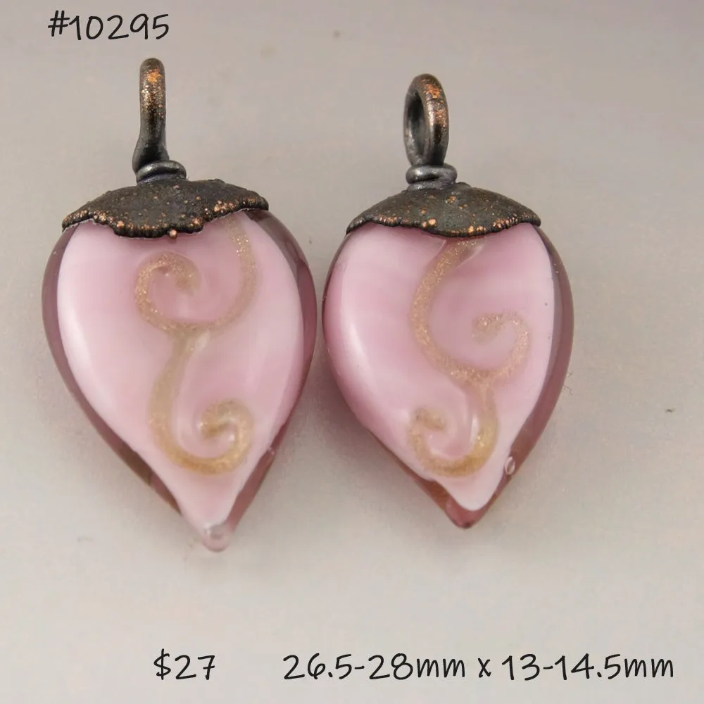 Flat Pink Daggers with Sparkling Goldstone Scrollwork with Copper Electroforming