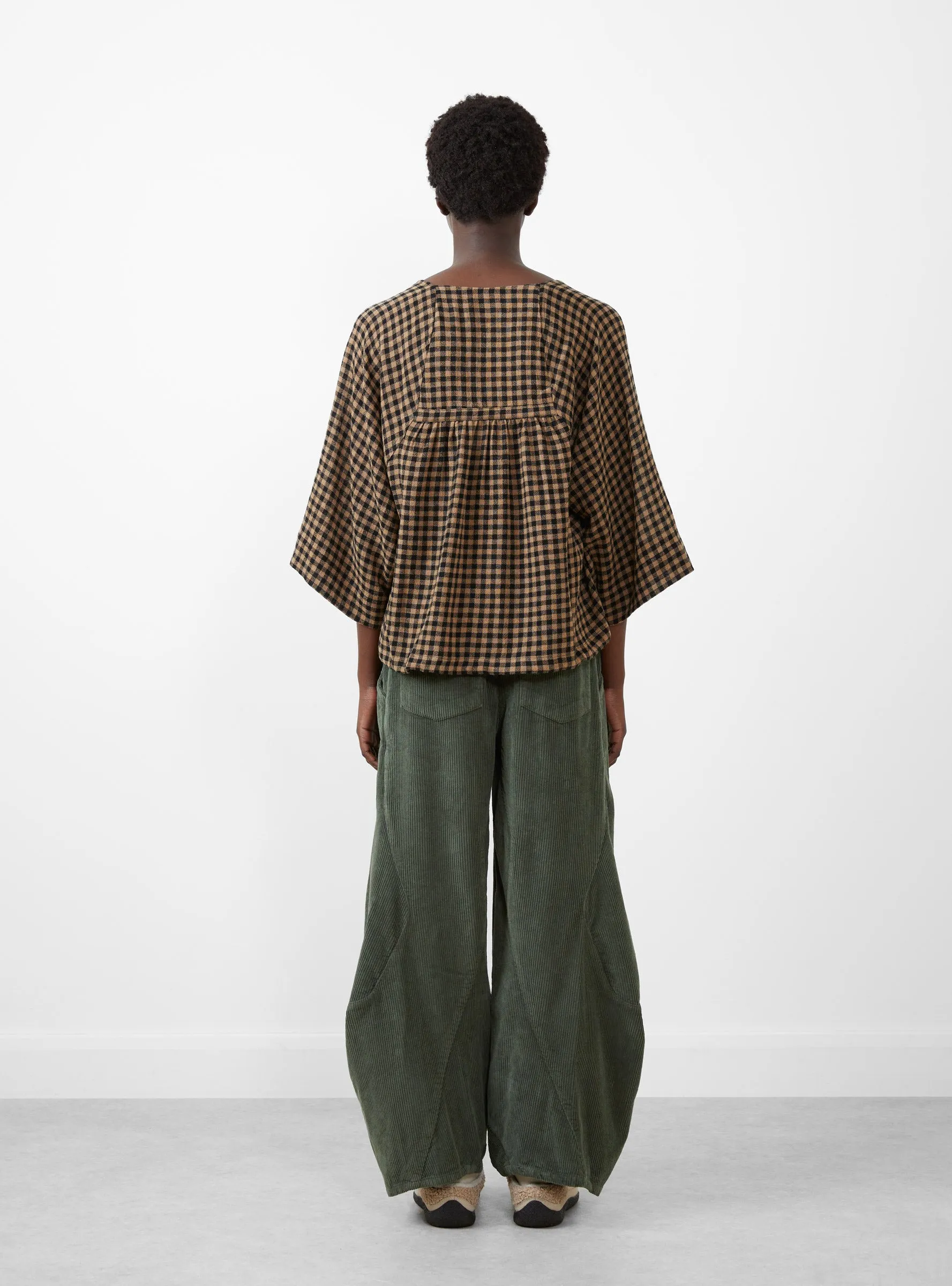Frill Blouse Beige Black Check