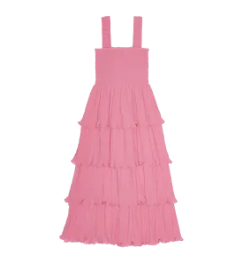 GANNI Pink Pleated Georgette Midi Strap Dress
