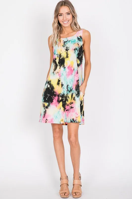 HEM185 - CURVEY TIEDYE TANK DRESS