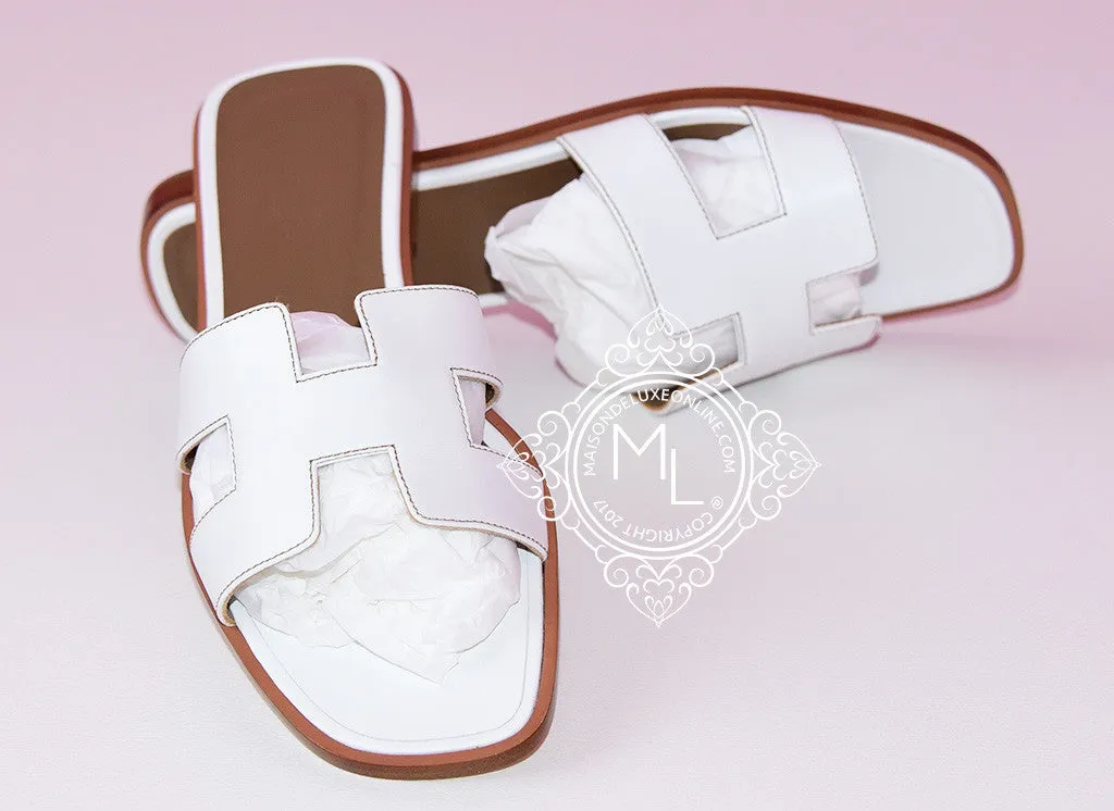 Hermes Womens White Oran Sandal Slipper 38 Shoes