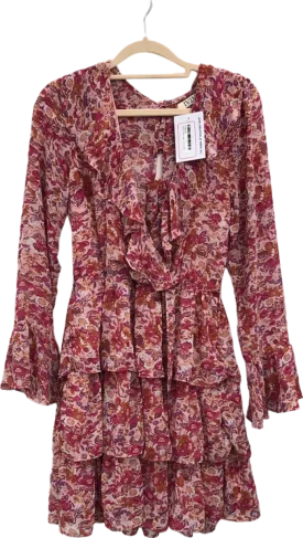 IVIVI Red/Multicolour Floral Ruffled Dress UK S