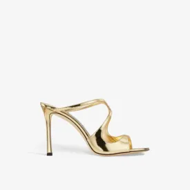 Jimmy Choo Anise 95 Heeled Sandals in Liquid Gold Leather, Yellow