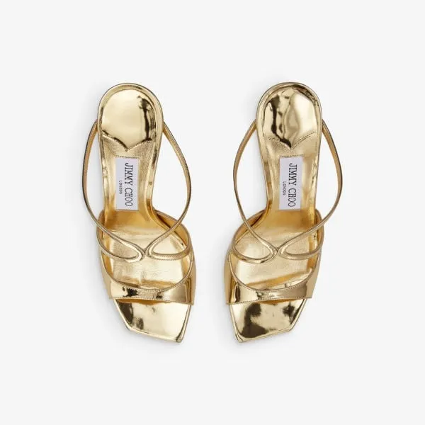 Jimmy Choo Anise 95 Heeled Sandals in Liquid Gold Leather, Yellow