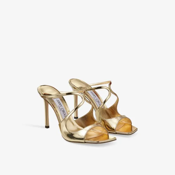 Jimmy Choo Anise 95 Heeled Sandals in Liquid Gold Leather, Yellow