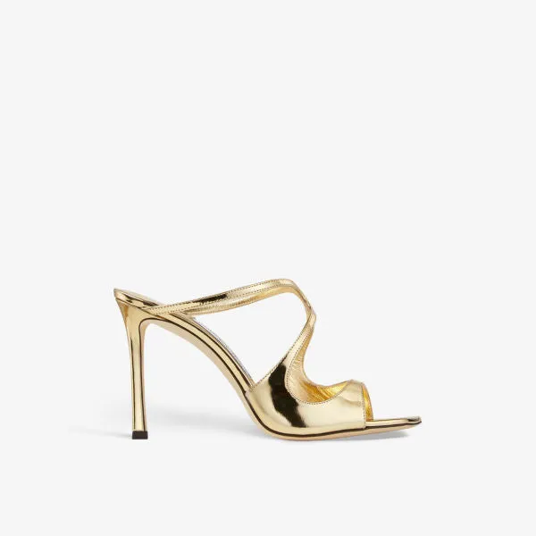 Jimmy Choo Anise 95 Heeled Sandals in Liquid Gold Leather, Yellow