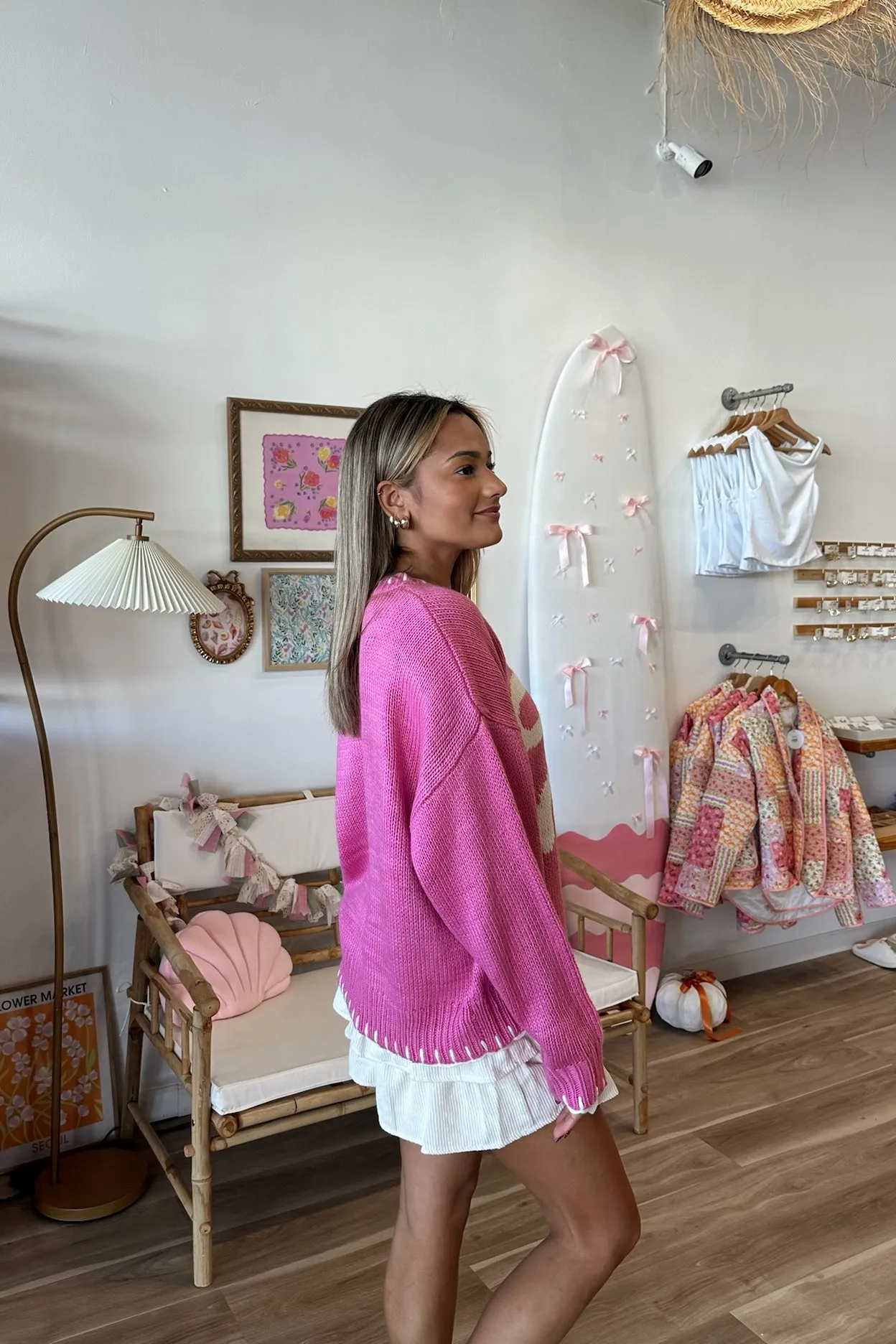 Justice Ribbon Sweater in Hot Pink