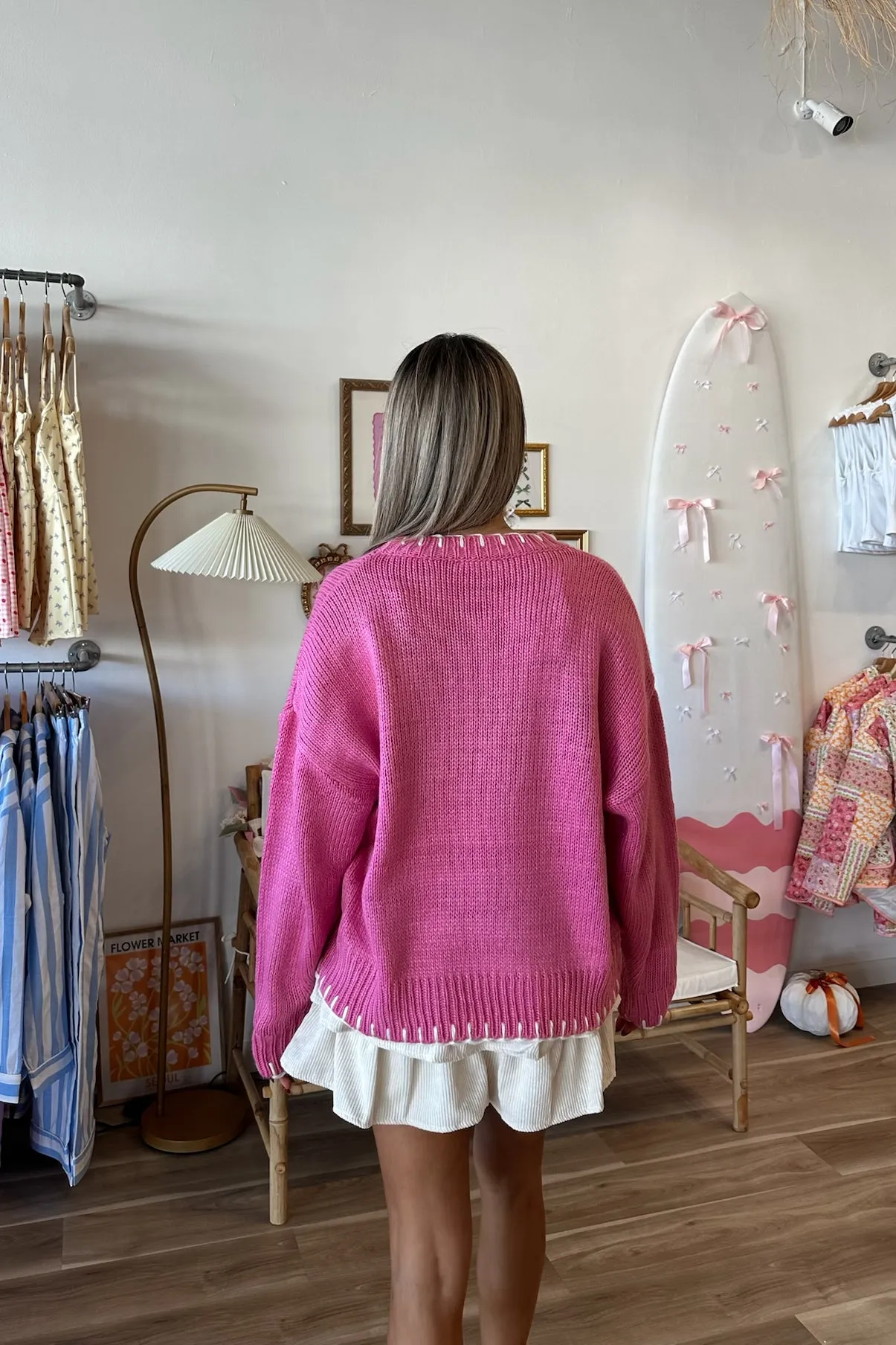 Justice Ribbon Sweater in Hot Pink