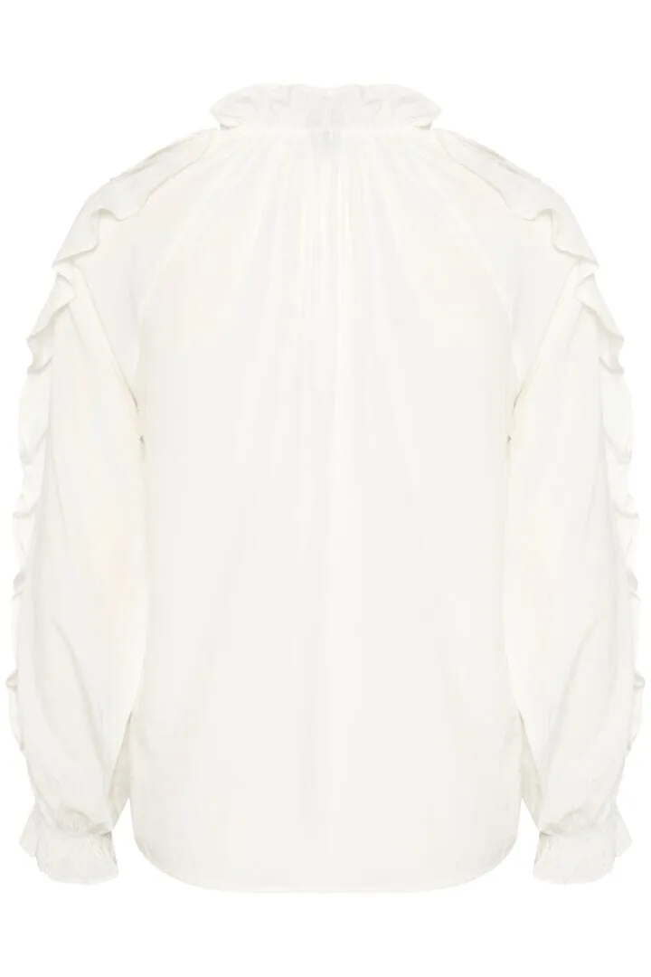 LACE INSERT RUFFLE SLEEVE OFF WHITE BLOUSE