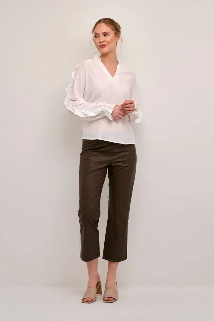 LACE INSERT RUFFLE SLEEVE OFF WHITE BLOUSE