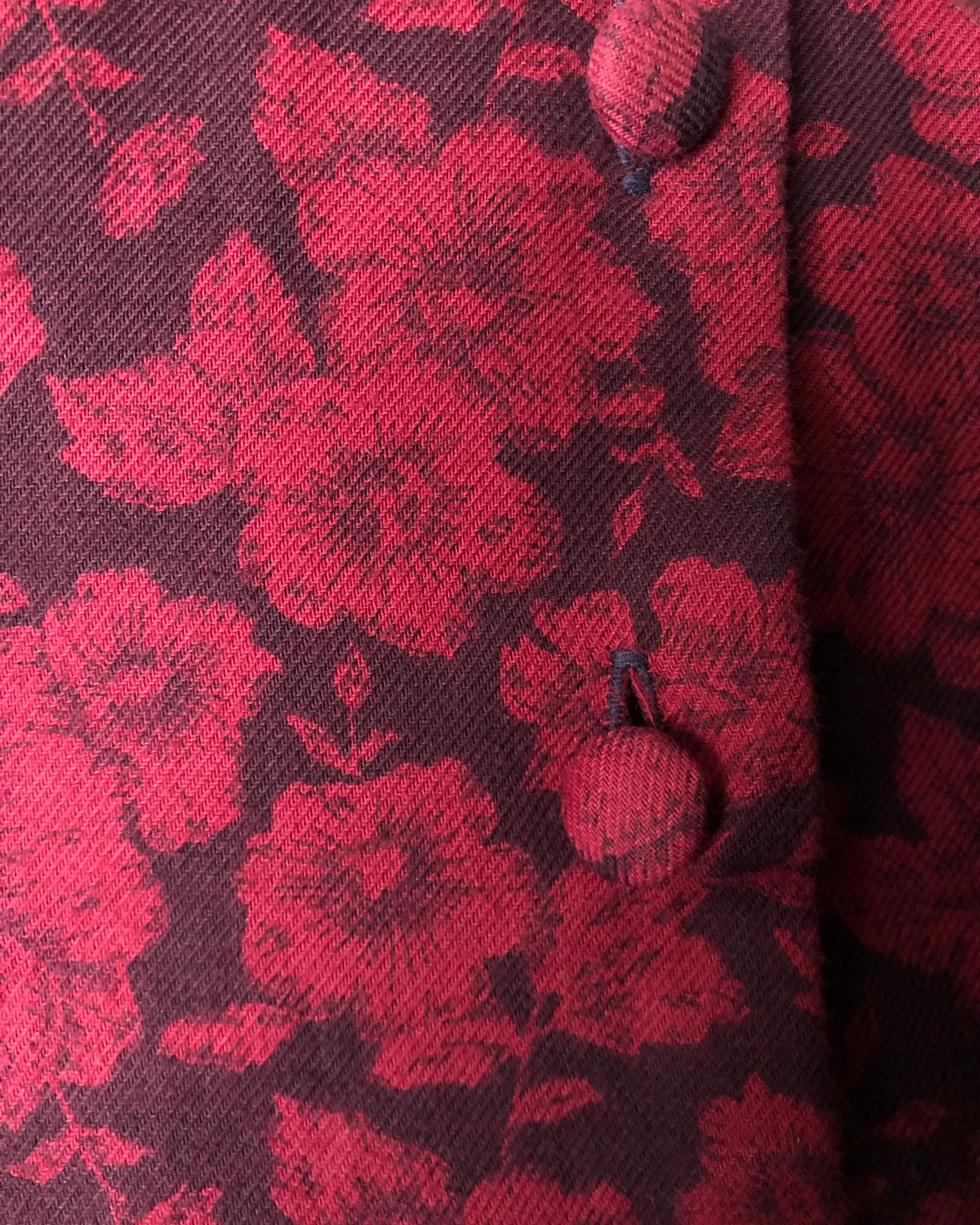 Laura Ashley Vintage Cotton Blend Long Sleeve Shirt Maxi Dress Dark Pink Floral Print UK Size 12-14