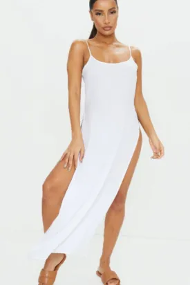 Long Side Slit White Dress