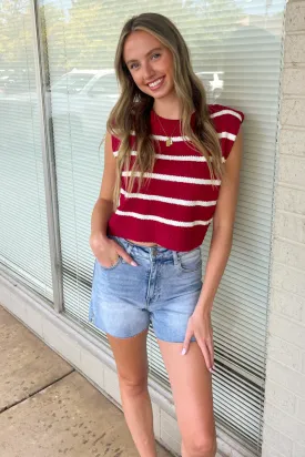 Love That For You Sweater Top-Burgundy/White