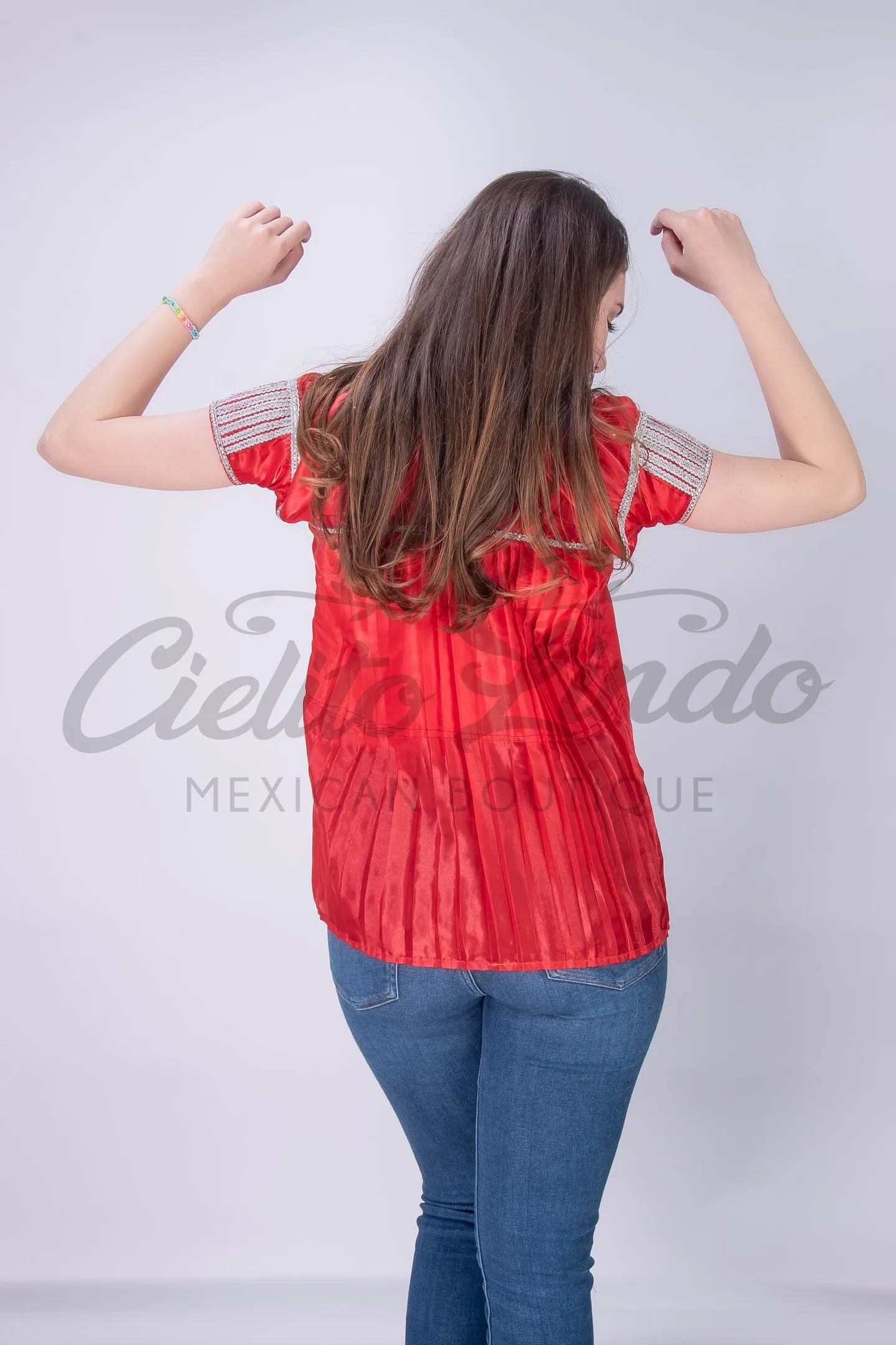 Mexican Blue Sateen Top Chamula