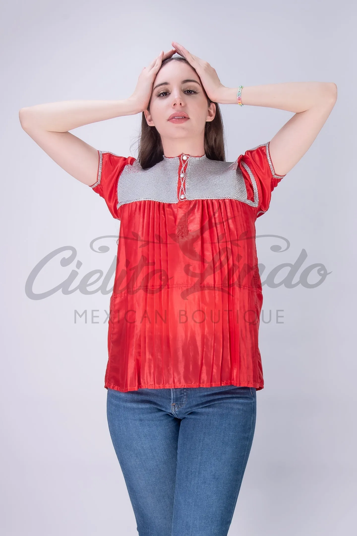 Mexican Blue Sateen Top Chamula