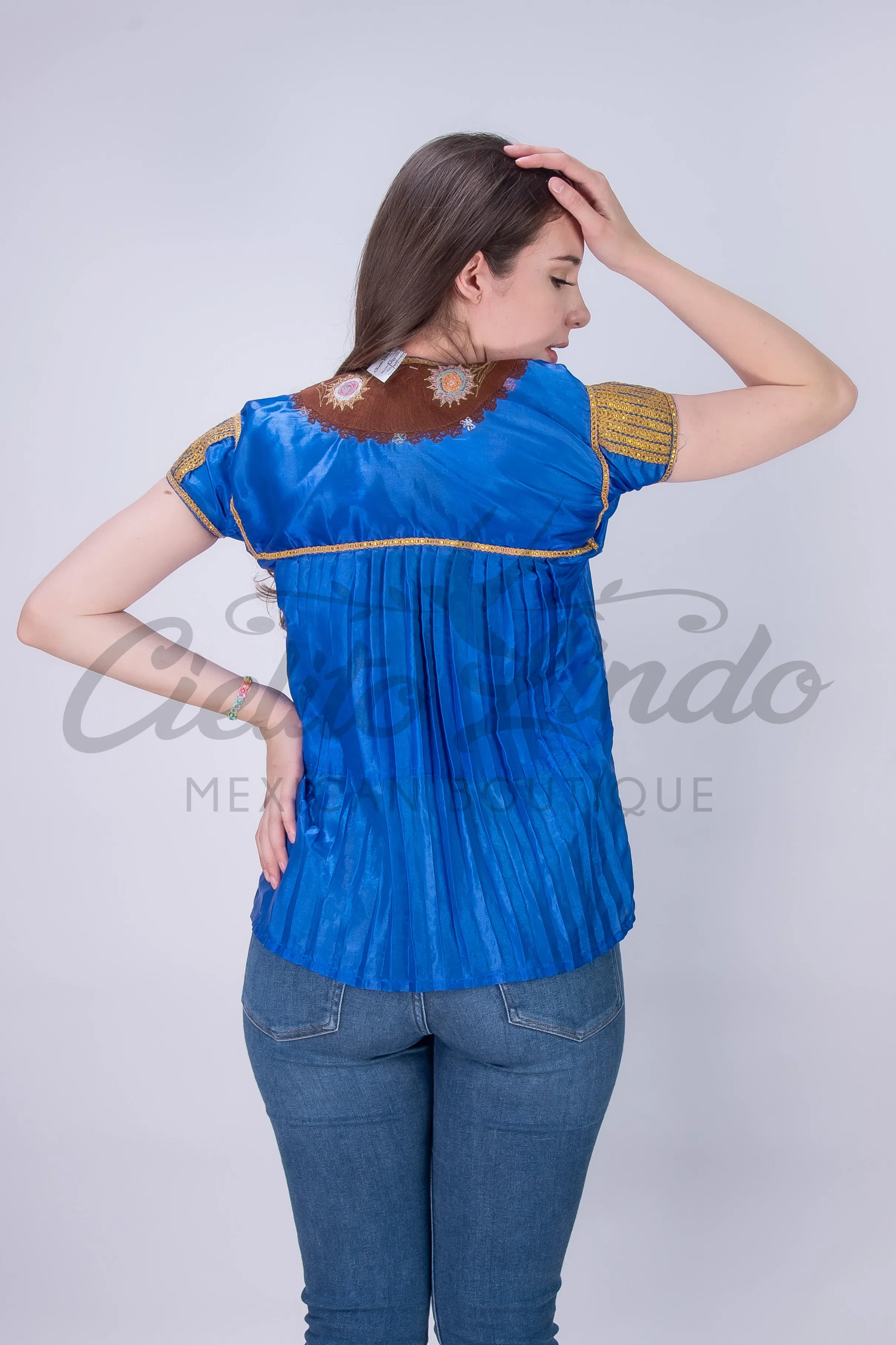 Mexican Blue Sateen Top Chamula