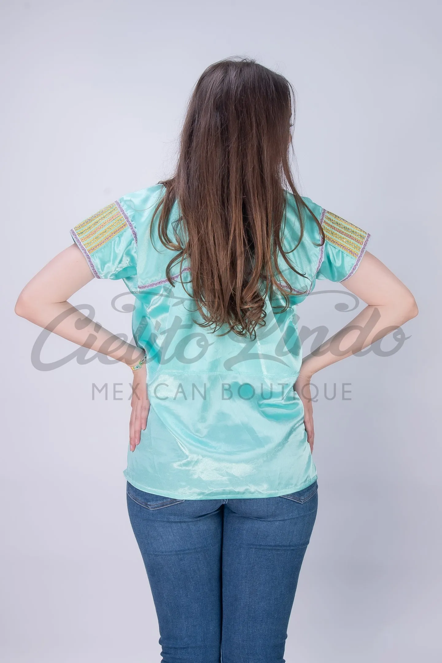 Mexican Blue Sateen Top Chamula