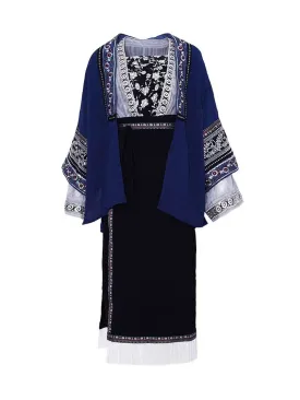 Miao Ethnic Minority Blue Embroidery Morden Hanfu Skirt Set