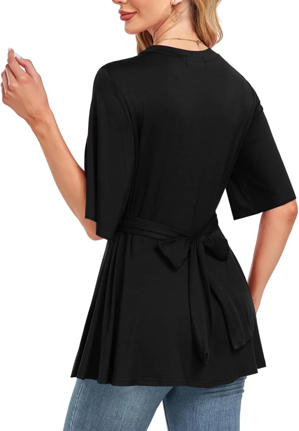 MINTLIMIT Womens Peplum Tops 2025 V Neck Ruffle Short Sleeve Tie Back Elegant Blouse Dressy Casual Work Shirts