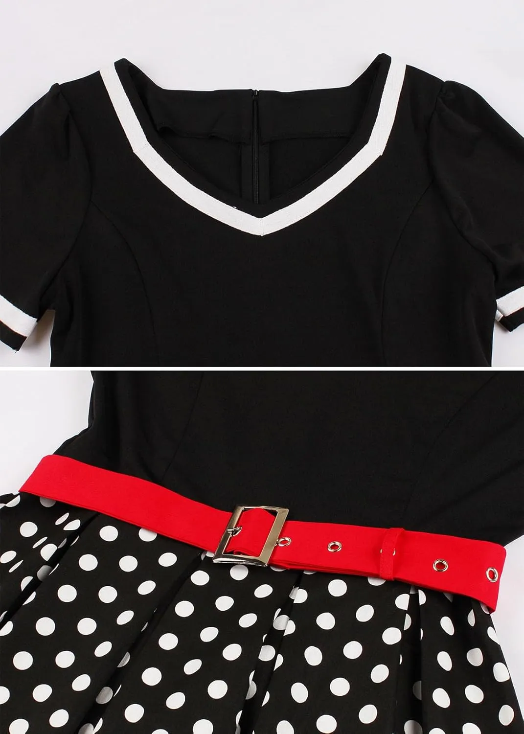 Nihsatin Vintage 1950s Retro Rockabilly Swing Dress Polka Dots Cocktail Dress with Belt