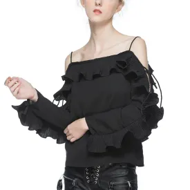 Off Shoulder Shirt For Women Ruffles Lace Up Large Size Summer Sexy Shirts Female Fashion Elegant Clothing