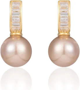 Pearl Wedding Earrings for Brides Pearl Drop Earrings for Women White Round Pearls 14K Gold Plated Bridal Earring for Wedding Rhinestone Pearls Earring Formal Bridesmaid Gifts Trendy Stuff
