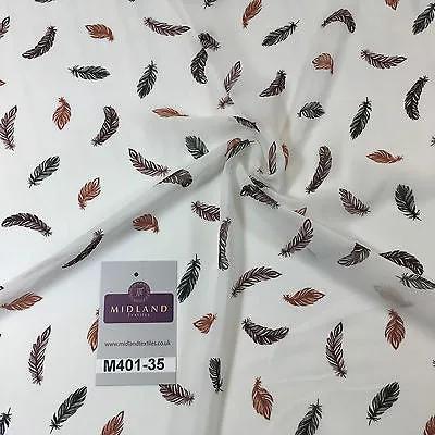 Pearl White feather printed light chiffon goergette Fabric 58" M401-35 Mtex