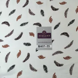Pearl White feather printed light chiffon goergette Fabric 58" M401-35 Mtex