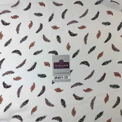 Pearl White feather printed light chiffon goergette Fabric 58" M401-35 Mtex