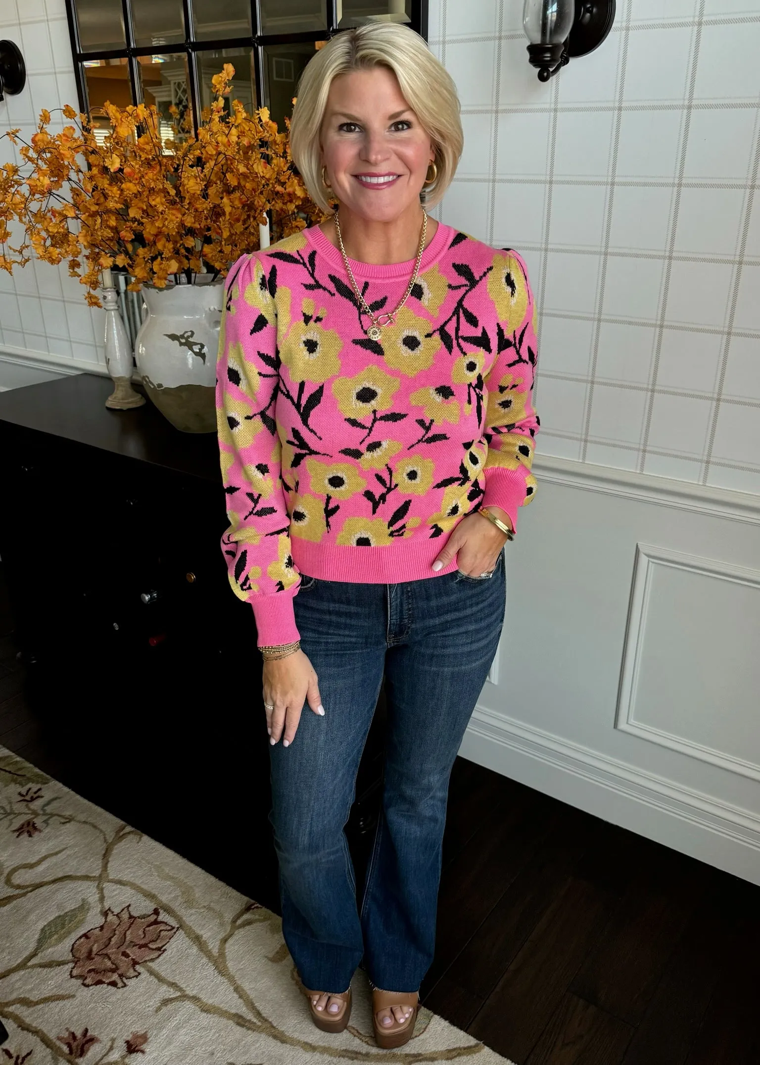 Pink Floral Sweater