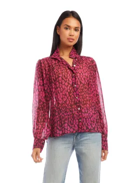 Pink Leopard Button Up Blouse