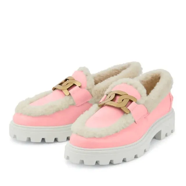 Pre Order:  Gold Chain Plush Leather Shoes