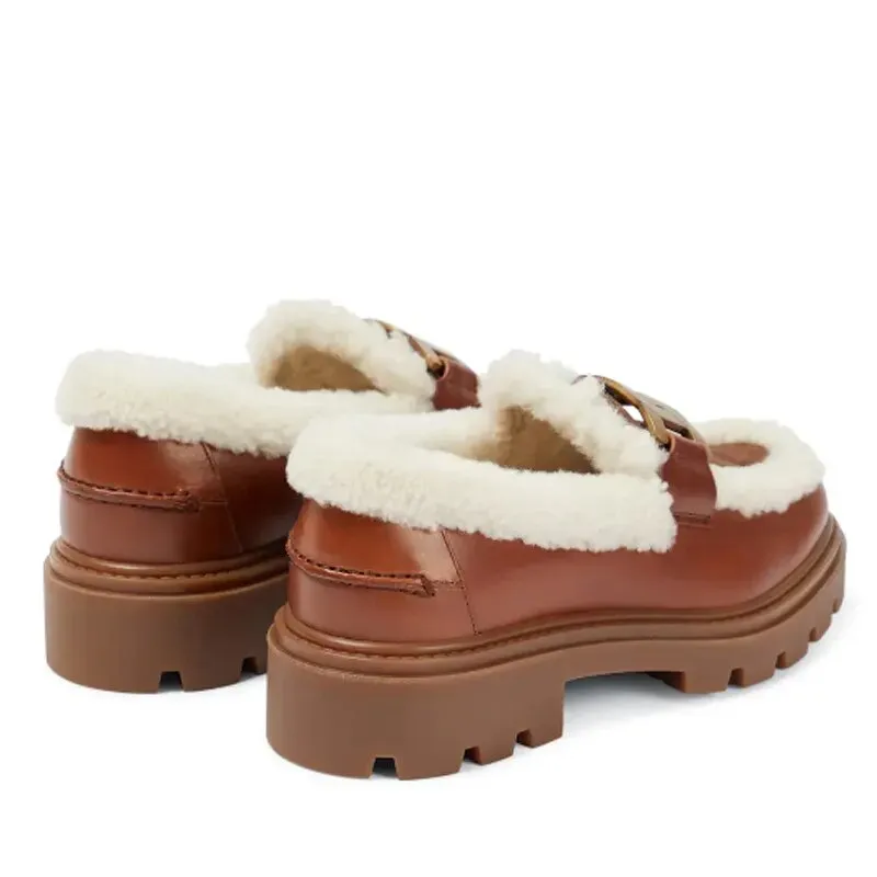 Pre Order:  Gold Chain Plush Leather Shoes