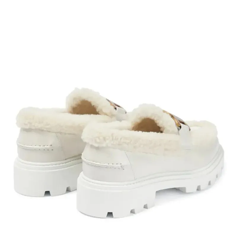 Pre Order:  Gold Chain Plush Leather Shoes