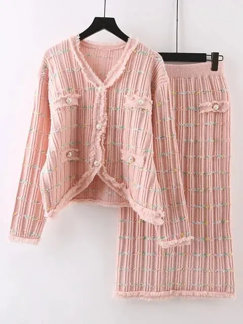 Pre Order:  Silver Stripes Frilly Top Skirt Set