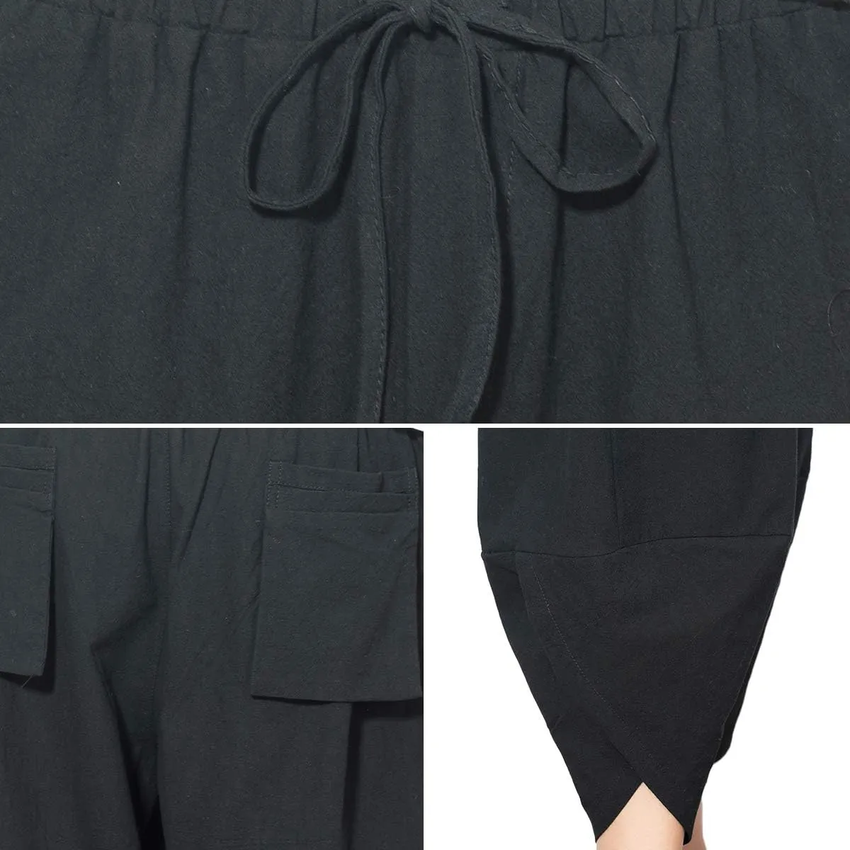 PRIJOUHE Men's Harem Capri Pants, Wide Leg Mens Capris, Summer Linen Pants