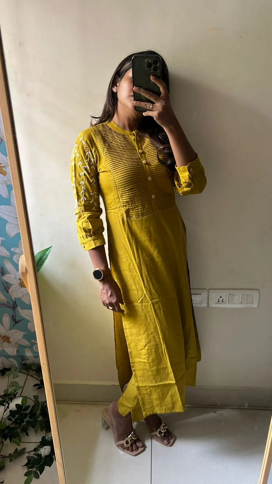 Rayon yellow embroidery 2 piece kurti suit