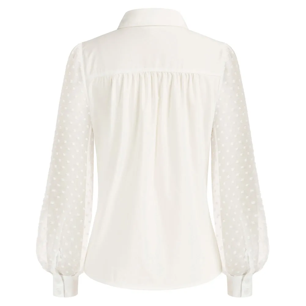 Seckill Offer⌛Vintage Point Collar Shirt Loose Fit Lace Long Sleeve Button-up Blouse Tops