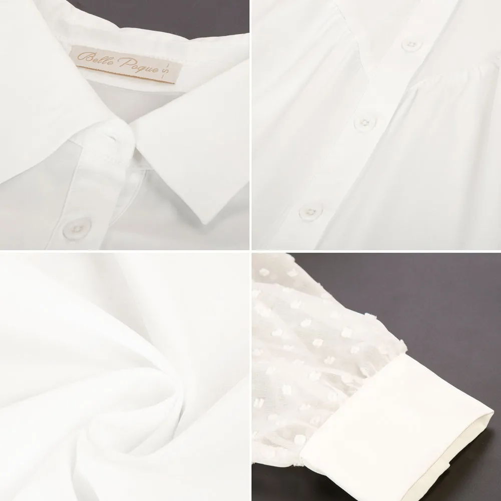 Seckill Offer⌛Vintage Point Collar Shirt Loose Fit Lace Long Sleeve Button-up Blouse Tops