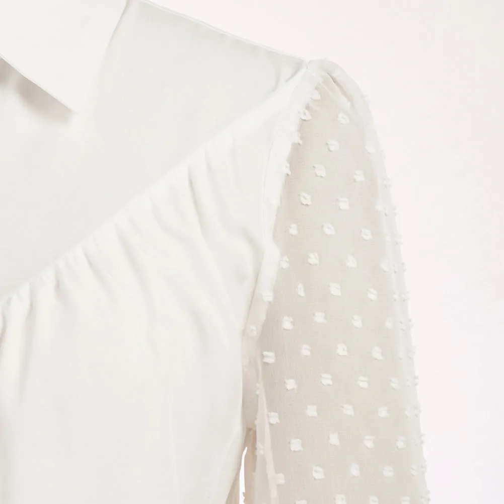 Seckill Offer⌛Vintage Point Collar Shirt Loose Fit Lace Long Sleeve Button-up Blouse Tops