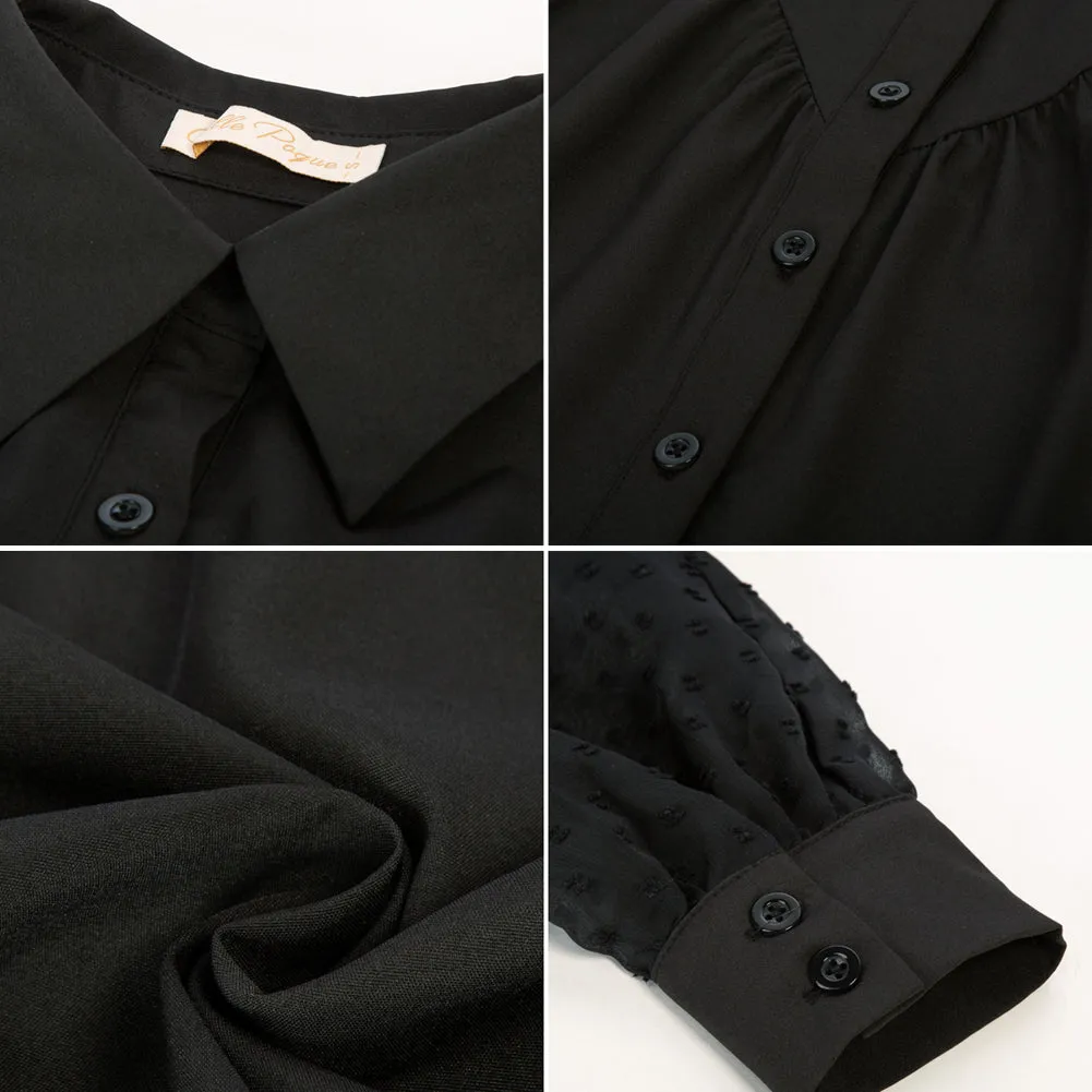 Seckill Offer⌛Vintage Point Collar Shirt Loose Fit Lace Long Sleeve Button-up Blouse Tops