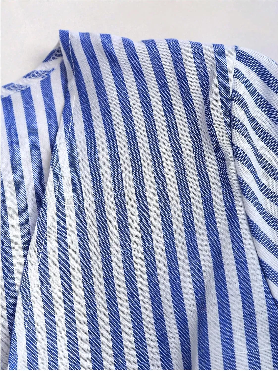 SHENHE Women's Striped Tie Front Bell Sleeve Blouse Deep V Neck Elegant Peplum Top Shirt