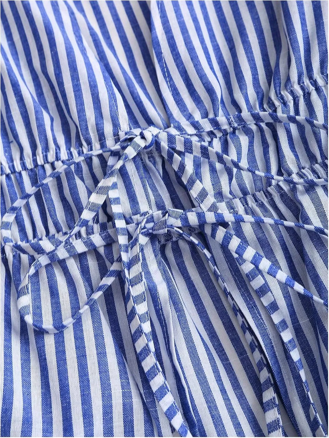 SHENHE Women's Striped Tie Front Bell Sleeve Blouse Deep V Neck Elegant Peplum Top Shirt